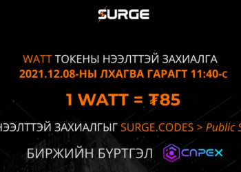 Эрчим  хүчний  дэд  бүтцийн  төвлөрлийг   сарниах  Surge WATT-ийн  нээлттэй  захиалга эхэлнэ