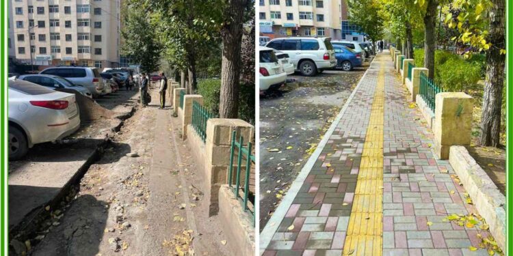 Хан-Уул дүүргийн 2 дугаар хороо, 18-р сургуулийн зүүн талын явган хүний замын засвар хийгдэж дууслаа